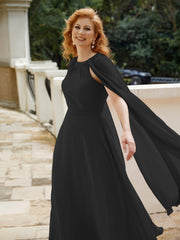 Robe de A-ligne à Col en Bijou Longueur de Mollet en Mousseline Noir