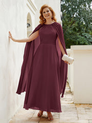 Robe de A-ligne à Col en Bijou Longueur de Mollet en Mousseline Cabernet Grande Taille