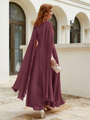 Robe de A-ligne à Col en Bijou Longueur de Mollet en Mousseline Cabernet