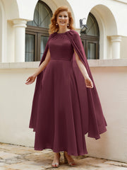 Robe de A-ligne à Col en Bijou Longueur de Mollet en Mousseline Cabernet Grande Taille
