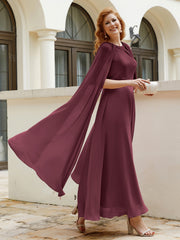 Robe de A-ligne à Col en Bijou Longueur de Mollet en Mousseline Cabernet
