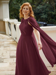 Robe de A-ligne à Col en Bijou Longueur de Mollet en Mousseline Cabernet Grande Taille