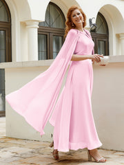 Robe de A-ligne à Col en Bijou Longueur de Mollet en Mousseline Rose Bonbon Grande Taille