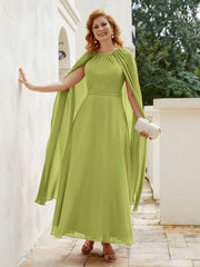 Robe de A-ligne à Col en Bijou Longueur de Mollet en Mousseline Trèfle Grande Taille