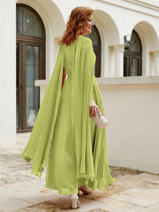 Robe de A-ligne à Col en Bijou Longueur de Mollet en Mousseline Trèfle Grande Taille