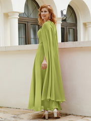 Robe de A-ligne à Col en Bijou Longueur de Mollet en Mousseline Trèfle Grande Taille