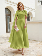 Robe de A-ligne à Col en Bijou Longueur de Mollet en Mousseline Trèfle