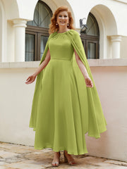 Robe de A-ligne à Col en Bijou Longueur de Mollet en Mousseline Trèfle