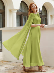 Robe de A-ligne à Col en Bijou Longueur de Mollet en Mousseline Trèfle