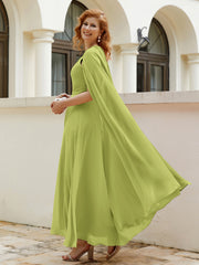 Robe de A-ligne à Col en Bijou Longueur de Mollet en Mousseline Trèfle Grande Taille
