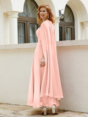 Robe de A-ligne à Col en Bijou Longueur de Mollet en Mousseline Corail