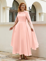 Robe de A-ligne à Col en Bijou Longueur de Mollet en Mousseline Corail