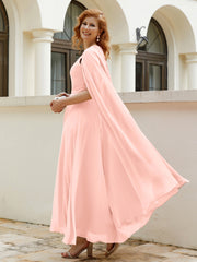 Robe de A-ligne à Col en Bijou Longueur de Mollet en Mousseline Corail
