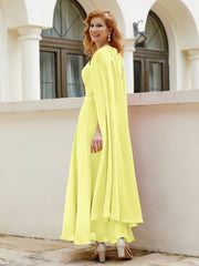 Robe de A-ligne à Col en Bijou Longueur de Mollet en Mousseline Jonquille