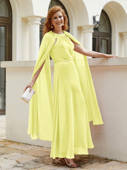 Robe de A-ligne à Col en Bijou Longueur de Mollet en Mousseline Jonquille