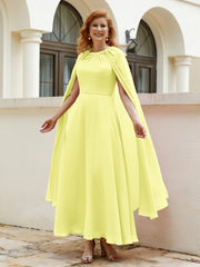 Robe de A-ligne à Col en Bijou Longueur de Mollet en Mousseline Jonquille
