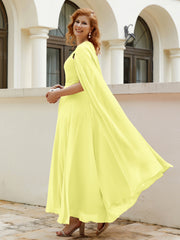 Robe de A-ligne à Col en Bijou Longueur de Mollet en Mousseline Jonquille