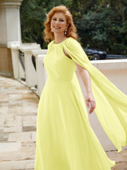 Robe de A-ligne à Col en Bijou Longueur de Mollet en Mousseline Jonquille