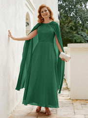 Robe de A-ligne à Col en Bijou Longueur de Mollet en Mousseline Vert Foncé Grande Taille