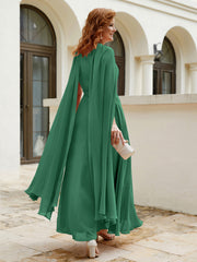 Robe de A-ligne à Col en Bijou Longueur de Mollet en Mousseline Vert Foncé Grande Taille