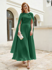 Robe de A-ligne à Col en Bijou Longueur de Mollet en Mousseline Vert Foncé Grande Taille