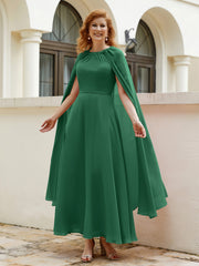 Robe de A-ligne à Col en Bijou Longueur de Mollet en Mousseline Vert Foncé Grande Taille