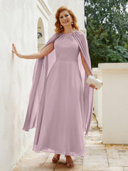 Robe de A-ligne à Col en Bijou Longueur de Mollet en Mousseline Dusk