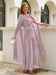 Robe de A-ligne à Col en Bijou Longueur de Mollet en Mousseline Dusk