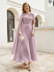 Robe de A-ligne à Col en Bijou Longueur de Mollet en Mousseline Dusk Grande Taille