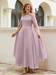 Robe de A-ligne à Col en Bijou Longueur de Mollet en Mousseline Dusk