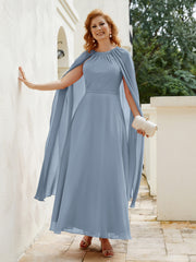 Robe de A-ligne à Col en Bijou Longueur de Mollet en Mousseline Bleu Poudré Grande Taille