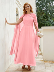 Robe de A-ligne à Col en Bijou Longueur de Mollet en Mousseline Flamant Grande Taille