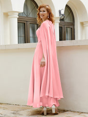 Robe de A-ligne à Col en Bijou Longueur de Mollet en Mousseline Flamant Grande Taille