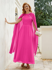 Robe de A-ligne à Col en Bijou Longueur de Mollet en Mousseline Fuchsia Grande Taille