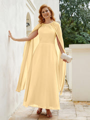 Robe de A-ligne à Col en Bijou Longueur de Mollet en Mousseline Or Grande Taille