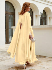 Robe de A-ligne à Col en Bijou Longueur de Mollet en Mousseline Or Grande Taille