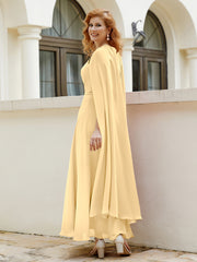 Robe de A-ligne à Col en Bijou Longueur de Mollet en Mousseline Or Grande Taille