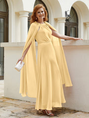 Robe de A-ligne à Col en Bijou Longueur de Mollet en Mousseline Or