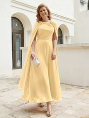 Robe de A-ligne à Col en Bijou Longueur de Mollet en Mousseline Or Grande Taille