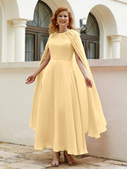 Robe de A-ligne à Col en Bijou Longueur de Mollet en Mousseline Or