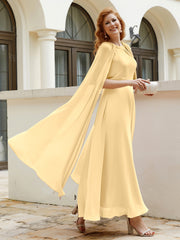 Robe de A-ligne à Col en Bijou Longueur de Mollet en Mousseline Or Grande Taille