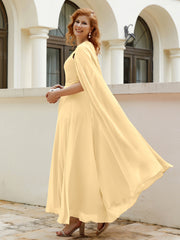 Robe de A-ligne à Col en Bijou Longueur de Mollet en Mousseline Or