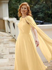 Robe de A-ligne à Col en Bijou Longueur de Mollet en Mousseline Or
