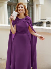 Robe de A-ligne à Col en Bijou Longueur de Mollet en Mousseline Raisin