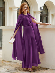 Robe de A-ligne à Col en Bijou Longueur de Mollet en Mousseline Raisin