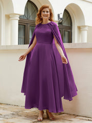 Robe de A-ligne à Col en Bijou Longueur de Mollet en Mousseline Raisin