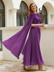 Robe de A-ligne à Col en Bijou Longueur de Mollet en Mousseline Raisin
