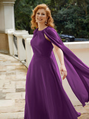 Robe de A-ligne à Col en Bijou Longueur de Mollet en Mousseline Raisin