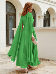 Robe de A-ligne à Col en Bijou Longueur de Mollet en Mousseline Vert Grande Taille