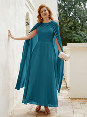 Robe de A-ligne à Col en Bijou Longueur de Mollet en Mousseline Bleu Encre Grande Taille